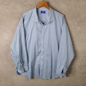 Esquire Shirt Men 20 34/35 Blue Green Check Slim Fit Button Down Cotton Non Iron